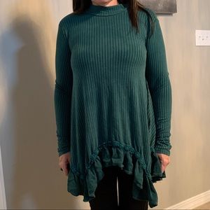 Altar’d State Teal Mineral Wash Mock Neck
